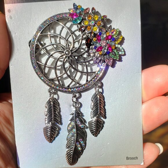 Dream Catcher Brooch with Rhinestones - Picture 1 of 10
